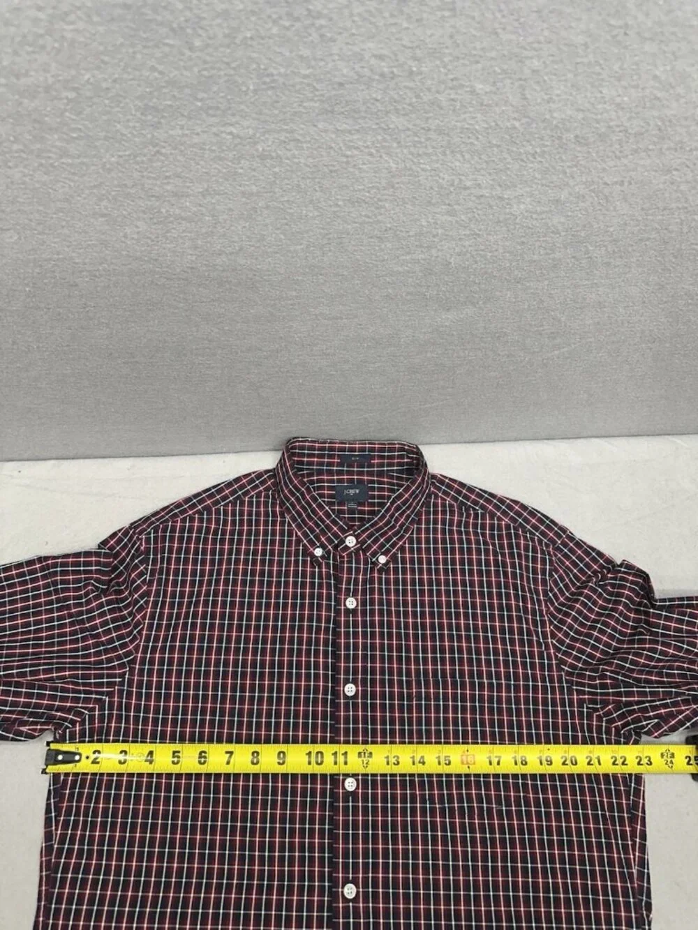 J. Crew Shirt Mens L Red Navy Button Down Classic Long Sleeve Plaid Tartan Slim